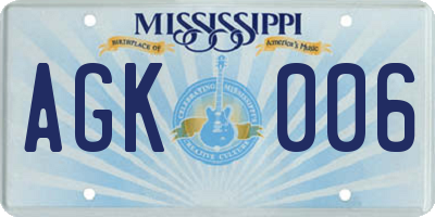 MS license plate AGK006