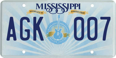 MS license plate AGK007