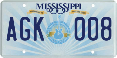 MS license plate AGK008