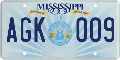 MS license plate AGK009