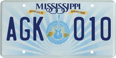 MS license plate AGK010