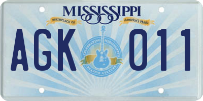 MS license plate AGK011