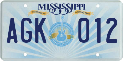 MS license plate AGK012