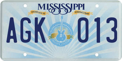 MS license plate AGK013
