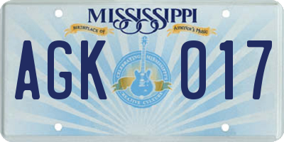 MS license plate AGK017