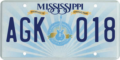 MS license plate AGK018