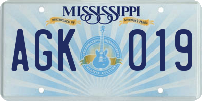 MS license plate AGK019