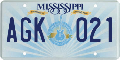 MS license plate AGK021