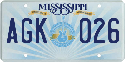 MS license plate AGK026
