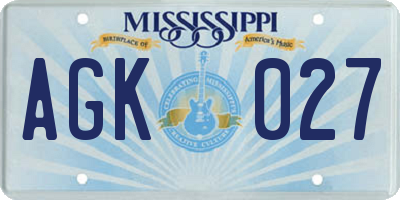 MS license plate AGK027