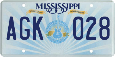 MS license plate AGK028