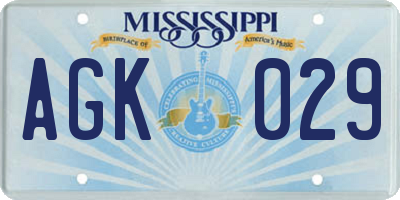 MS license plate AGK029