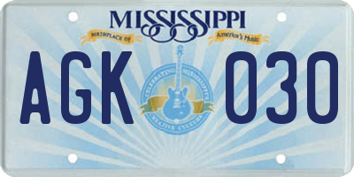 MS license plate AGK030