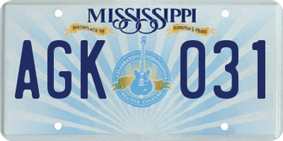 MS license plate AGK031