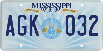 MS license plate AGK032