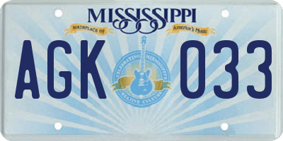 MS license plate AGK033