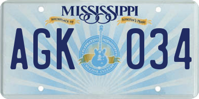 MS license plate AGK034