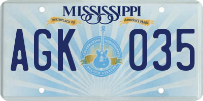 MS license plate AGK035
