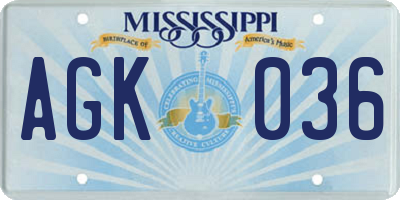 MS license plate AGK036