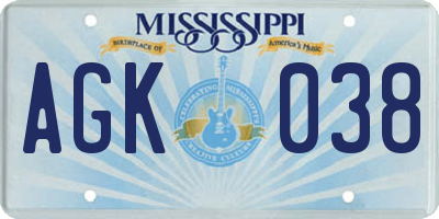 MS license plate AGK038