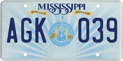 MS license plate AGK039