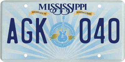 MS license plate AGK040
