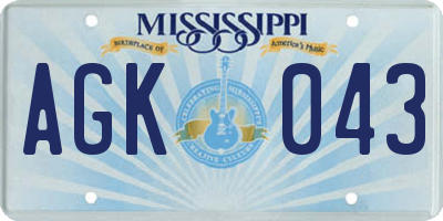 MS license plate AGK043