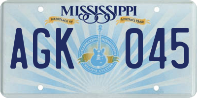 MS license plate AGK045