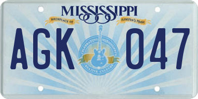 MS license plate AGK047