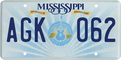 MS license plate AGK062