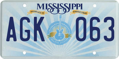 MS license plate AGK063