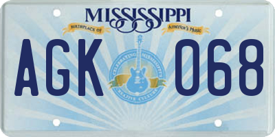 MS license plate AGK068