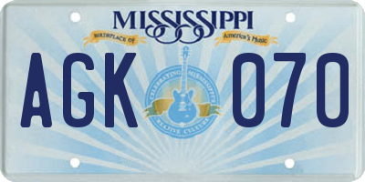MS license plate AGK070