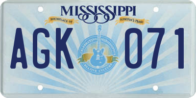 MS license plate AGK071