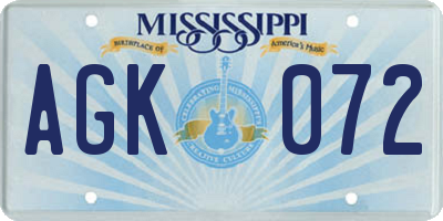 MS license plate AGK072
