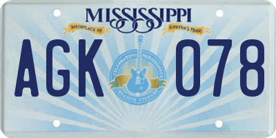MS license plate AGK078