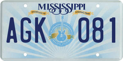 MS license plate AGK081