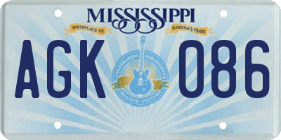 MS license plate AGK086