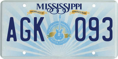 MS license plate AGK093