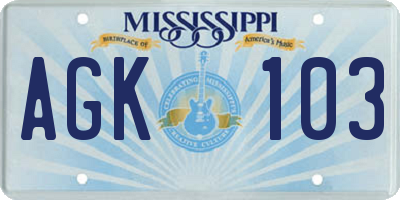 MS license plate AGK103