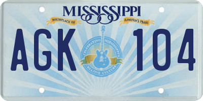 MS license plate AGK104