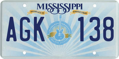 MS license plate AGK138