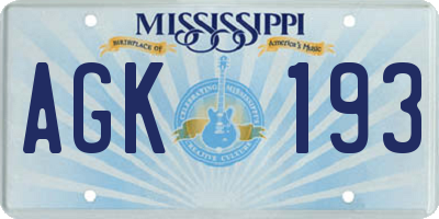 MS license plate AGK193