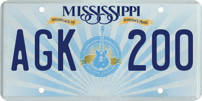 MS license plate AGK200
