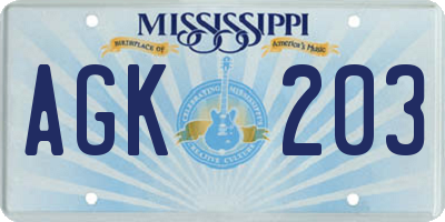 MS license plate AGK203