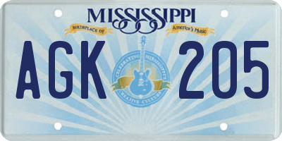 MS license plate AGK205