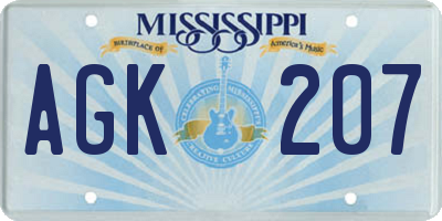 MS license plate AGK207