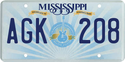 MS license plate AGK208