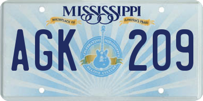 MS license plate AGK209