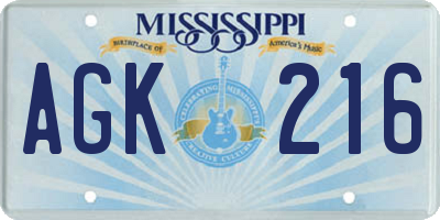 MS license plate AGK216